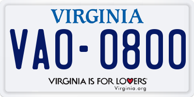 VA license plate VAO0800