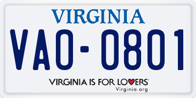 VA license plate VAO0801