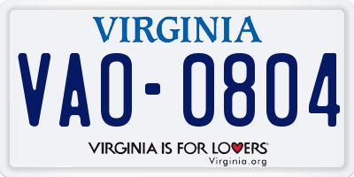 VA license plate VAO0804