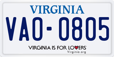 VA license plate VAO0805