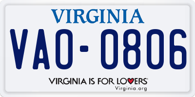 VA license plate VAO0806