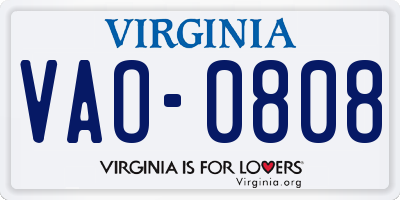 VA license plate VAO0808