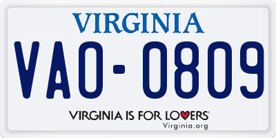 VA license plate VAO0809