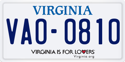 VA license plate VAO0810