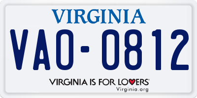 VA license plate VAO0812