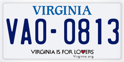 VA license plate VAO0813