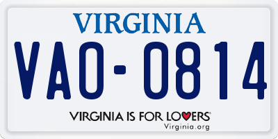 VA license plate VAO0814