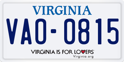 VA license plate VAO0815