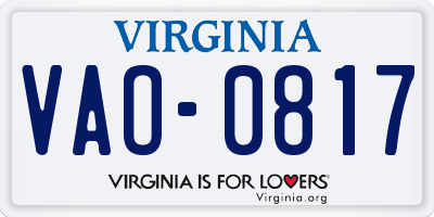 VA license plate VAO0817