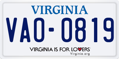 VA license plate VAO0819