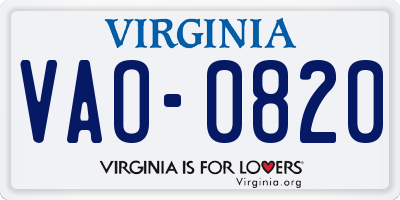 VA license plate VAO0820