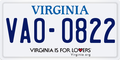 VA license plate VAO0822