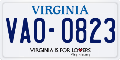 VA license plate VAO0823