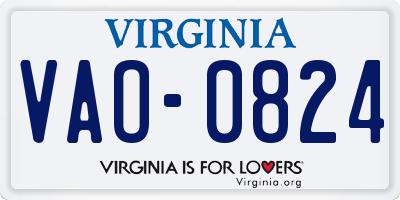 VA license plate VAO0824