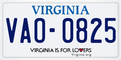 VA license plate VAO0825