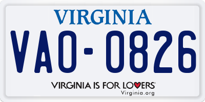 VA license plate VAO0826