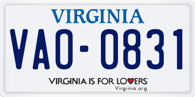 VA license plate VAO0831