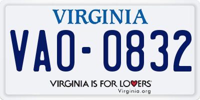 VA license plate VAO0832