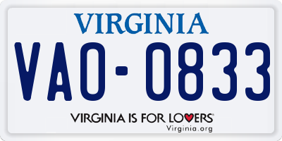 VA license plate VAO0833