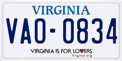 VA license plate VAO0834