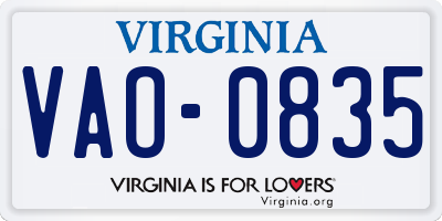 VA license plate VAO0835