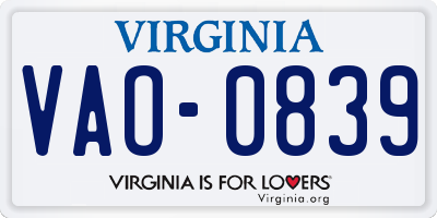 VA license plate VAO0839