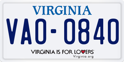 VA license plate VAO0840