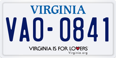 VA license plate VAO0841