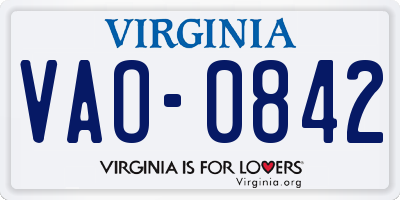 VA license plate VAO0842