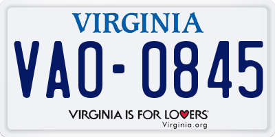 VA license plate VAO0845