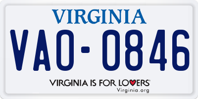 VA license plate VAO0846