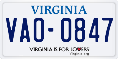 VA license plate VAO0847