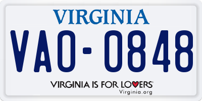 VA license plate VAO0848