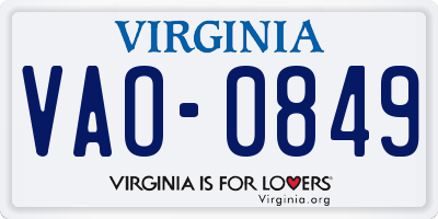 VA license plate VAO0849