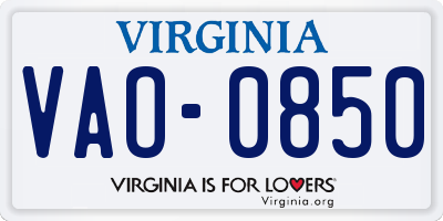 VA license plate VAO0850