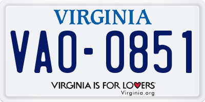 VA license plate VAO0851