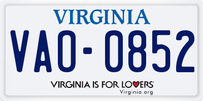 VA license plate VAO0852