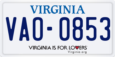 VA license plate VAO0853