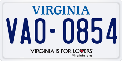 VA license plate VAO0854