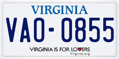 VA license plate VAO0855