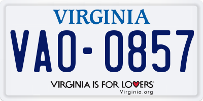 VA license plate VAO0857