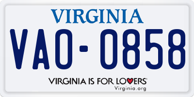 VA license plate VAO0858