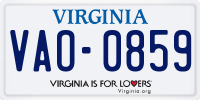 VA license plate VAO0859