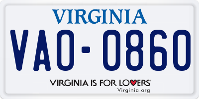 VA license plate VAO0860