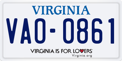 VA license plate VAO0861