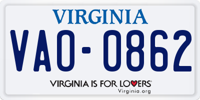 VA license plate VAO0862