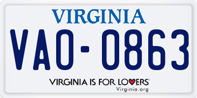 VA license plate VAO0863