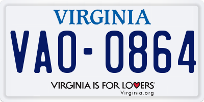 VA license plate VAO0864