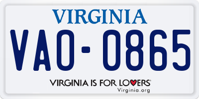 VA license plate VAO0865