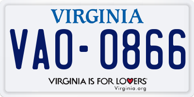 VA license plate VAO0866